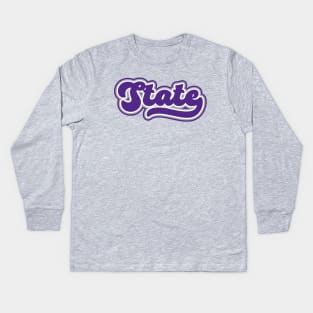 Retro State Script // Kansas Purple Proud Kids Long Sleeve T-Shirt